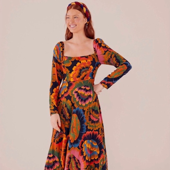 Farm Rio Flowers Midi Dress - Picture 2 of 11